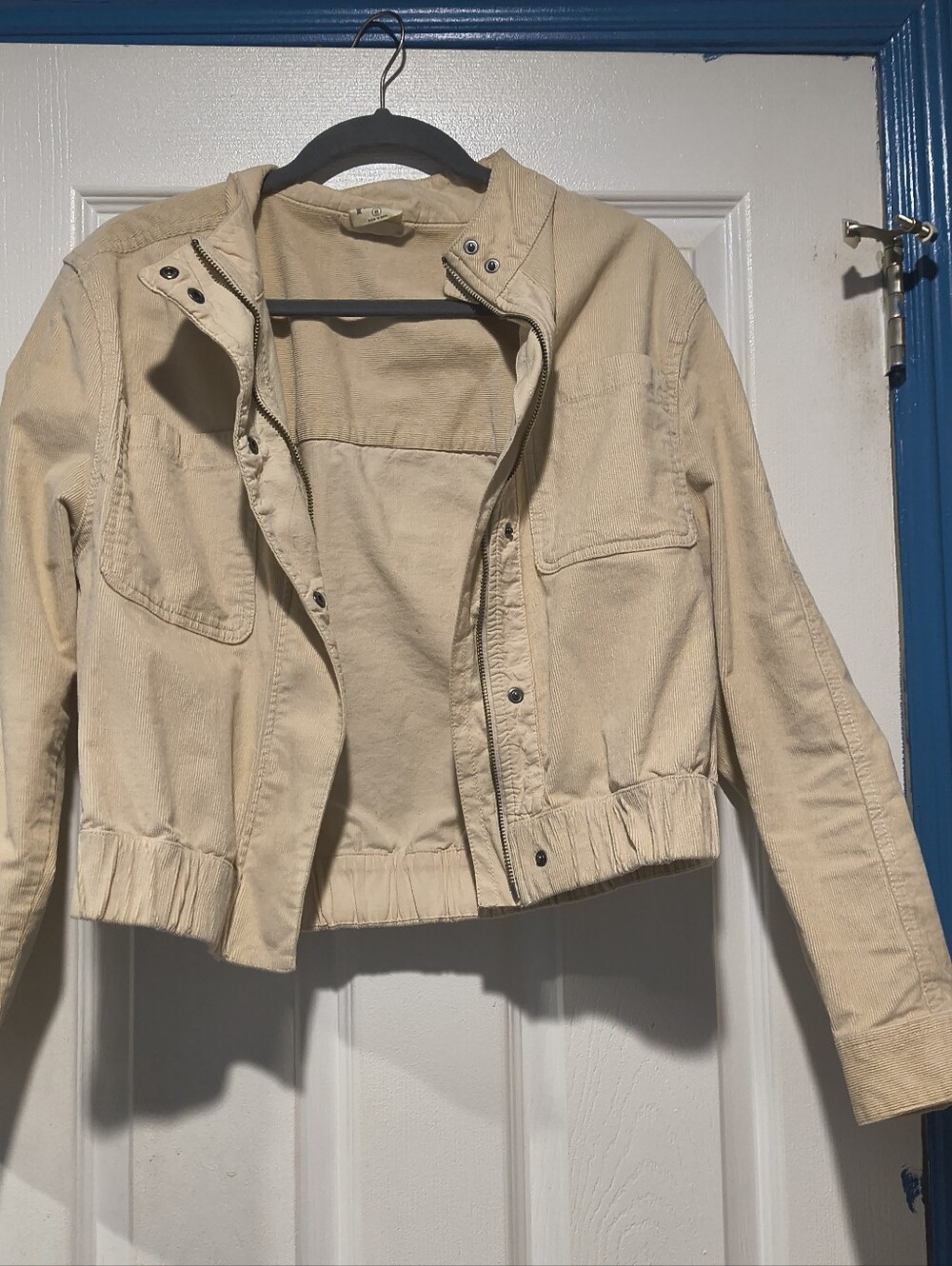 Pact Organic Cotton Corduroy Cropped Bomber Utility Jacket Beige - Size M - Picture 9 of 14
